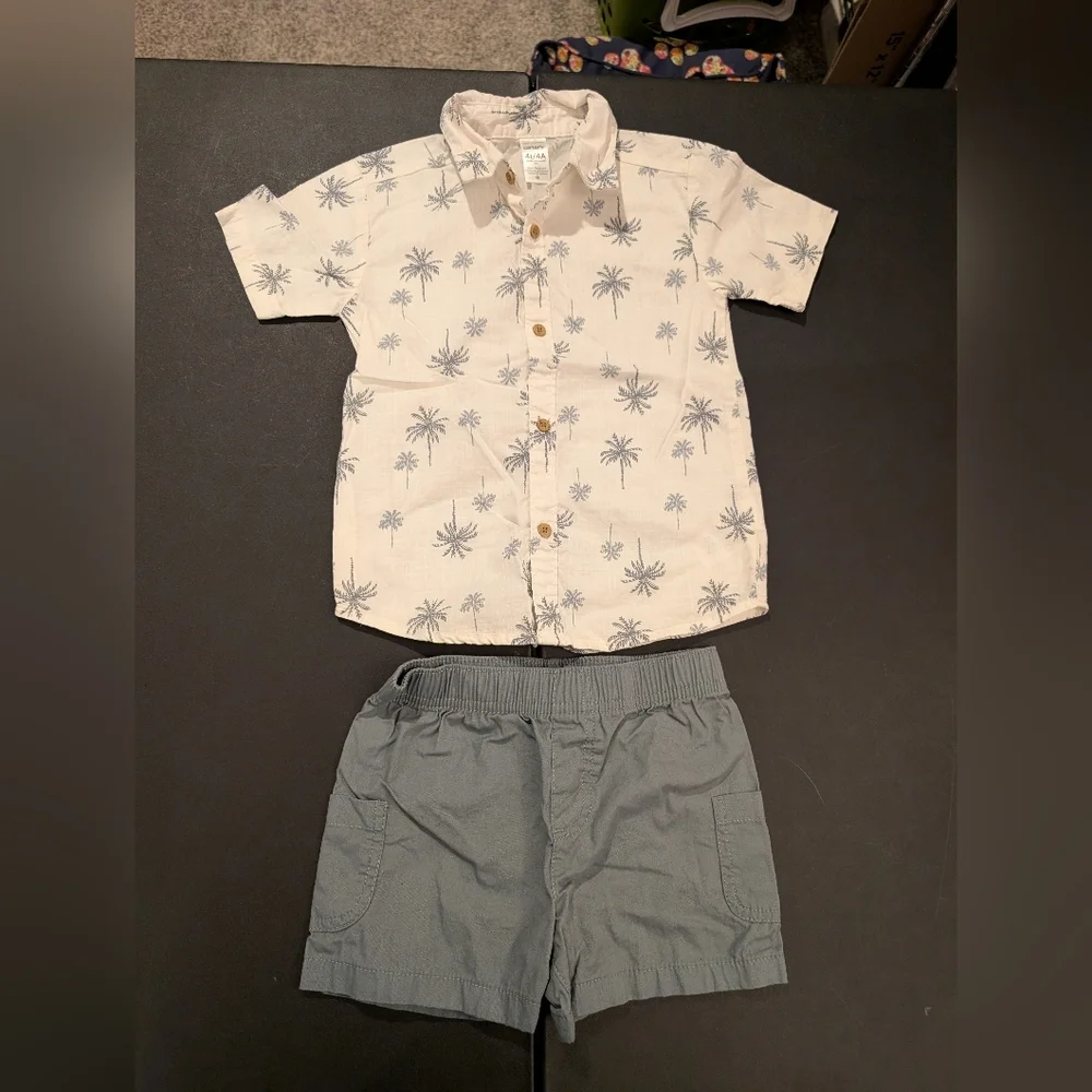 Carter's Toddler Boys Cotton Palm Tree-Print Shirt & Shorts, 2-Piece Set Size 4T